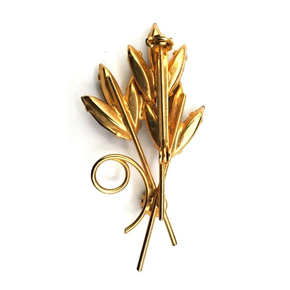 Vintage Amber Colored Rhinestone Floral Spray Quality Pin Brooch